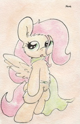 Size: 670x1034 | Tagged: safe, artist:slightlyshade, fluttershy, pegasus, pony, g4, cape, clothes, female, solo, traditional art