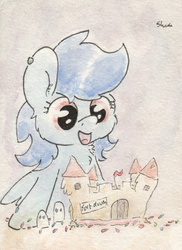 Size: 656x902 | Tagged: safe, artist:slightlyshade, nightshade, pegasus, pony, g4, cake, female, mare, shadowbolts, solo, traditional art