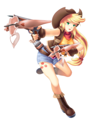 Size: 922x1229 | Tagged: safe, artist:yatonokami, applejack, human, g4, archer, clothes, commission, crossbow, female, humanized, simple background, solo, transparent background, weapon