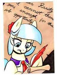 Size: 283x368 | Tagged: safe, artist:retrostarling, coco pommel, g4, female, letter, solo, traditional art