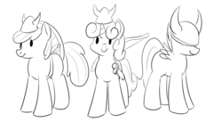 Size: 1280x700 | Tagged: safe, artist:fantasyglow, apple bloom, scootaloo, sweetie belle, g4, crossover, cutie mark crusaders, monochrome, the lost vikings, viking