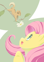 Size: 2893x4092 | Tagged: safe, artist:siagia, fluttershy, squirrel, g4, female, flower, pixiv, solo