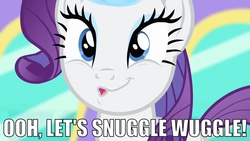 Size: 1280x720 | Tagged: safe, rarity, g4, 8^y, female, image macro, imma snuggle you, meme, snuggling, solo