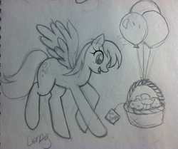 Size: 1024x858 | Tagged: safe, artist:swag-daddy, derpy hooves, pegasus, pony, g4, balloon, basket, doodle, female, happy, mare, muffin