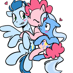 Size: 1200x1200 | Tagged: safe, artist:rwl, pinkie pie, soarin', trixie, g4, bisexual, crack shipping, cute, diapinkes, female, jealous, lesbian, lesbian in front of boys, male, pinkie pie gets all the mares, pinkie pie gets all the stallions, polyamory, ship:trixiepie, shipping, soarinpie, straight