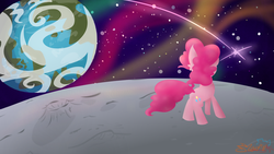 Size: 1920x1080 | Tagged: safe, artist:mewy101, pinkie pie, g4, earth, female, here on the moon, moon, solo, space