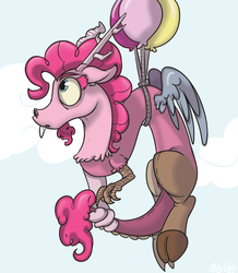 Size: 783x900 | Tagged: safe, artist:mistydash, discord, pinkie pie, g4, balloon, cute, draconequified, female, fusion, fusion:discord, fusion:pinkie pie, pinkonequus, solo, then watch her balloons lift her up to the sky, xk-class end-of-the-world scenario