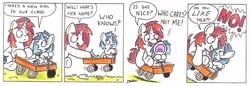 Size: 2259x774 | Tagged: safe, artist:bobthedalek, dj pon-3, long play, vinyl scratch, pony, unicorn, g4, brother and sister, calvin and hobbes, cart, comic strip, duo, implied lesbian, implied octavia melody, implied scratchtavia, implied shipping, parody, traditional art, younger