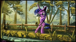 Size: 1199x666 | Tagged: safe, artist:auroriia, twilight sparkle, g4, glasses, musical instrument, saxophone