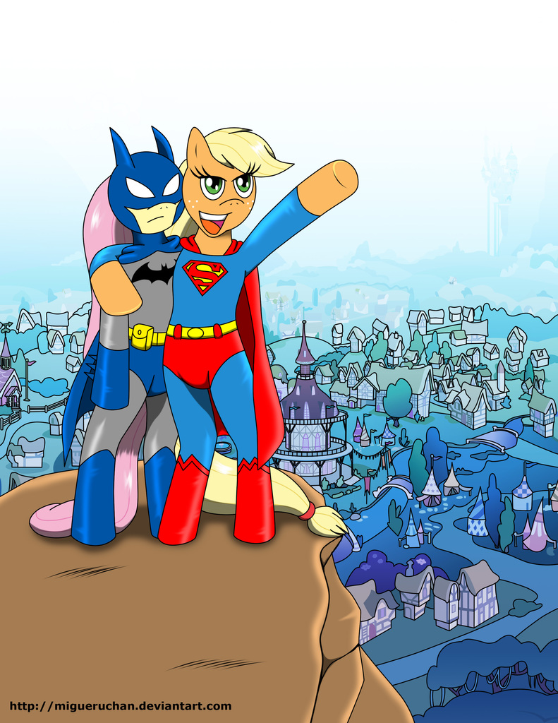 Applejack Batmare #713146 - safe, artist:migueruchan, applejack, fluttershy, earth pony ...