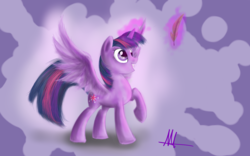 Size: 2560x1600 | Tagged: safe, artist:maishalyca, twilight sparkle, alicorn, pony, g4, feather, female, mare, solo, twilight sparkle (alicorn)