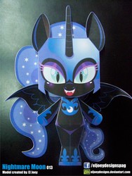 Size: 1425x1900 | Tagged: safe, artist:eljoeydesigns, nightmare moon, princess luna, alicorn, pony, g4, antagonist, belly button, blushing, cute, female, papercraft, solo