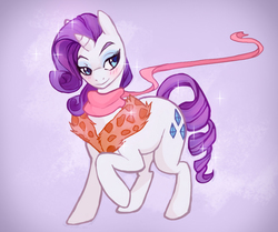Size: 897x751 | Tagged: safe, artist:naminzo, rarity, g4, bedroom eyes, blushing, clothes, crossover, fashion, female, georgette, looking back, oliver and company, raised hoof, scarf, smiling, solo, sparkles