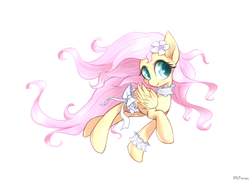 Size: 1264x916 | Tagged: safe, artist:mlpanon, fluttershy, g4, bow, choker, chokershy, cute, female, flower in hair, garter, shyabetes, simple background, solo, white background, windswept mane