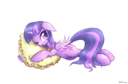 Size: 1177x772 | Tagged: safe, artist:mlpanon, twilight sparkle, alicorn, pony, g4, female, mare, pillow, simple background, solo, twilight sparkle (alicorn), white background