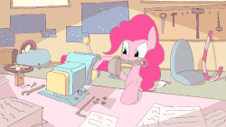 Size: 1280x720 | Tagged: safe, artist:kanashiipanda, pinkie pie, earth pony, pony, g4, adventure in the comments, allen wrench, animated, bolts, candy cane, crosscut saw, cute, diapinkes, engie pie, engineering, female, fixing, flag, frame by frame, hammer, juice box, mallet, mare, mouth hold, party cannon, photoshop, saw, schematics, sledgehammer, smiling, smooth as butter, solo, tools, vice, vise, wrench