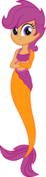 Size: 1302x5000 | Tagged: safe, artist:ex-machinart, scootaloo, mermaid, equestria girls, g4, belly button, chicken of the sea, female, mermaidized, midriff, simple background, solo, species swap, transparent background
