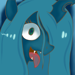 Size: 800x800 | Tagged: safe, artist:anonponymk7, queen chrysalis, changeling, changeling queen, g4, crazed, fangs, female, tongue out