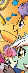Size: 236x613 | Tagged: safe, idw, bon bon, flash sentry, lyra heartstrings, pinkie pie, sweetie drops, friends forever #9, g4, my little pony: friends forever, spoiler:comic