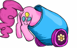 Size: 1280x800 | Tagged: artist needed, safe, pinkie pie, earth pony, pony, g4, butt, female, mare, party cannon, plot, pony cannonball, solo