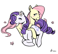 Size: 1280x1189 | Tagged: safe, artist:rwl, fluttershy, rarity, g4, female, flower, flower in hair, lesbian, ship:flarity, shipping, simple background