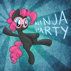 Size: 1900x1900 | Tagged: safe, artist:baa-chan01, pinkie pie, g4, abstract background, belly, clothes, ninja, open mouth, solo