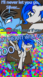 Size: 2000x3555 | Tagged: safe, artist:ralek, oc, oc:sapphire sights, oc:silver lining, pegasus, pony, unicorn, ball pit, celine dion, high res, my heart will go on, pipbuck, reference, singing, song reference, talking, titanic