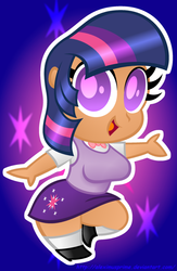 Size: 1421x2178 | Tagged: safe, artist:aleximusprime, twilight sparkle, human, g4, breasts, chibi, clothes, female, humanized, skirt, solo