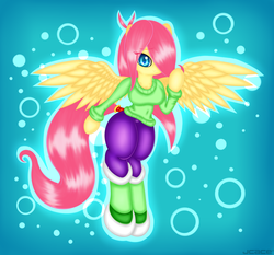 Size: 3437x3200 | Tagged: safe, artist:jcace, fluttershy, anthro, g4, breasts, busty fluttershy, clothes, female, high res, solo, sweatershy