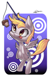 Size: 2544x3799 | Tagged: safe, artist:jggjqm522, derpy hooves, pegasus, pony, g4, carrot on a stick, female, high res, mare, muffin, solo