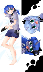 Size: 662x1110 | Tagged: safe, artist:gyaheung, princess luna, human, gamer luna, g4, barefoot, blame my sister, feet, female, filly, headset, humanized, midriff, solo, woona
