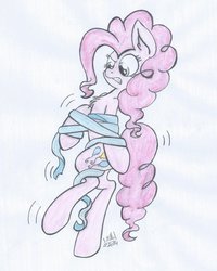 Size: 1024x1281 | Tagged: safe, artist:cyanyeh, pinkie pie, g4, bondage, female, solo, streamers, tied up