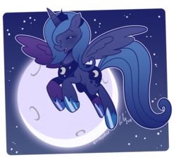 Size: 900x832 | Tagged: safe, artist:crikeydave, princess luna, g4, cute, female, flying, lunabetes, moon, s1 luna, smiling, solo