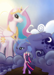 Size: 900x1239 | Tagged: safe, artist:czarine-the-restless, princess celestia, princess luna, twilight sparkle, g4