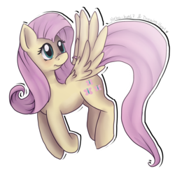 Size: 1286x1275 | Tagged: safe, artist:drawing-heart, artist:neko-kun67, fluttershy, g4, collaboration, female, flying, smiling, solo