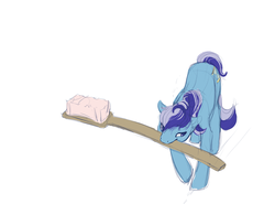 Size: 651x483 | Tagged: safe, artist:noel, minuette, pony, unicorn, g4, female, mouth hold, solo, toothbrush
