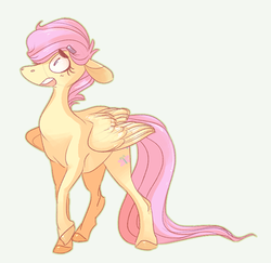 Size: 500x486 | Tagged: safe, artist:batlover800, fluttershy, g4, alternate hairstyle, female, floppy ears, hair over one eye, short hair, short mane, simple background, solo