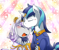 Size: 2000x1677 | Tagged: safe, artist:vavacung, shining armor, twilight velvet, g4, adventure in the comments, alternate universe, bride, clothes, dress, female, horn, horn ring, incest, male, oedipus complex, pixiv, ring, ship:shiningvelvet, straight, wedding, wedding dress, wedding ring, wedding veil, what has shipping done
