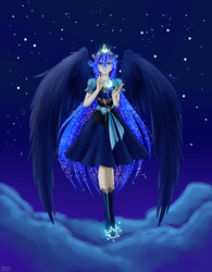 Size: 2500x3200 | Tagged: safe, artist:bloom2, princess luna, human, g4, female, high res, humanized, solo, winged humanization