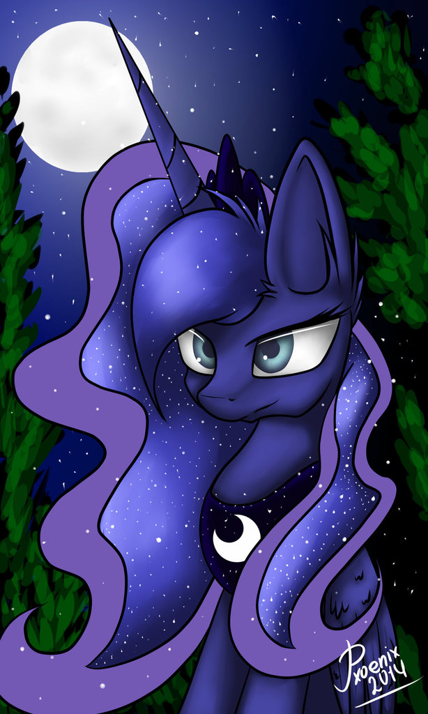 #719445 - safe, artist:pxoenix2014, princess luna, female, moon, night ...