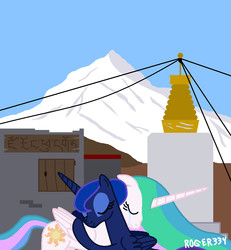 Size: 1003x1085 | Tagged: safe, artist:roger334, princess celestia, princess luna, g4, mount everest, nepal