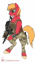 Size: 720x1280 | Tagged: safe, artist:orang111, big macintosh, earth pony, pony, g4, an/peq-15, armband computer, bipedal, crye jpc, elcan, gun, hmd, m249, machine gun, male, military, sketchbook mobile, solo, unshorn fetlocks