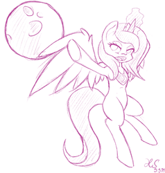 Size: 1393x1461 | Tagged: safe, artist:ho7y5hoxx, princess luna, g4, female, filly, monochrome, moon, sketch, solo, woona
