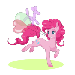 Size: 1280x1280 | Tagged: safe, artist:sugarcup, pinkie pie, earth pony, pony, g4, balloon, balloon animal, colored pupils, cute, diapinkes, female, happy, heart, heart balloon, mare, mouth hold, smiling, solo