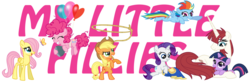 Size: 1280x427 | Tagged: safe, applejack, fluttershy, pinkie pie, rainbow dash, rarity, twilight sparkle, oc, oc:fausticorn, earth pony, pegasus, pony, unicorn, g4, balloon, banner, female, filly, filly applejack, filly fluttershy, filly pinkie pie, filly rainbow dash, filly rarity, filly twilight sparkle, flying, lasso, mare, my little filly, rope, simple background, transparent background, younger