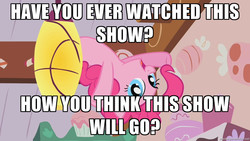 Size: 1280x720 | Tagged: safe, pinkie pie, g4, fourth wall, homestar runner, image macro, meme, sweet cuppin cakes
