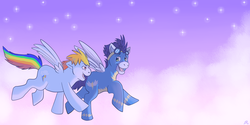 Size: 900x450 | Tagged: safe, artist:that-crazycat, rainbow dash, soarin', g4, backwards cutie mark, female, male, ship:soarindash, shipping, straight, wonderbolts uniform