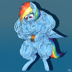 Size: 1024x1024 | Tagged: safe, artist:baronbulge, rainbow dash, pony, g4, bipedal, fetish, muscle expansion, muscle fetish, muscles, rainbuff dash, someone got their idea of muscle definition from akira, steroids, vein