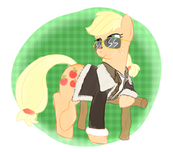 Size: 775x679 | Tagged: safe, artist:tanmansmantan, applejack, earth pony, pony, g4, aviator sunglasses, bomber jacket, clothes, female, jacket, leather jacket, outfit, solo, sunglasses