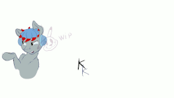 Size: 800x450 | Tagged: safe, artist:pikapetey, oc, oc only, oc:the living tombstone, earth pony, pony, acting, animated, fig, floppy ears, fluffy, frame by frame, frown, headphones, leg fluff, looking back, male, not trolling you guys, open mouth, pastacon, raised hoof, stallion, talking, traditional animation, unamused, underhoof, walk cycle, walking